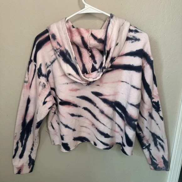 NWT OLI VIV Corey Tie Dye Quarter Zip Crop Hoodie Mauve Navy Cotton Loungewear L - Picture 10 of 15
